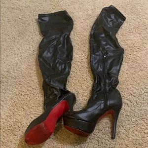 Red bottom thigh high boots, 6 in heel